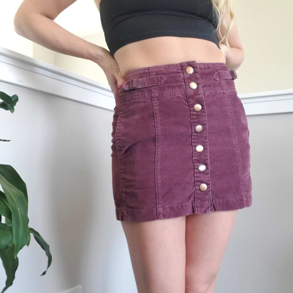 Gap Button Up Maroon Corduroy Mini Skirt Sz 0